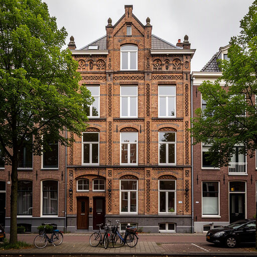 Amsterdamse grachtenpand met klassieke gevel en crèmewitte kunststof kozijnen aan het water