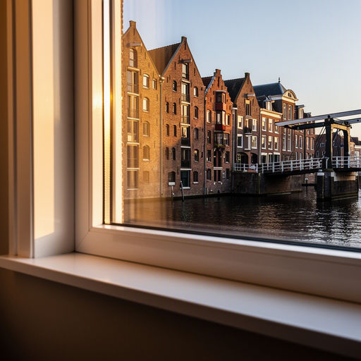 blik vanuit woonkamer in Amstelveen door wit kunststof raamkozijn naar de Amsterdamseweg met bomen