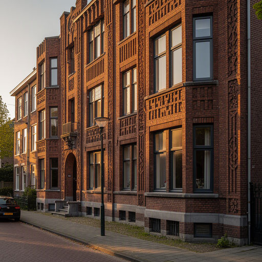 Amsterdamse School portiekwoning in Haarlem met antraciet grijze kunststof kozijnen en siermetselwerk