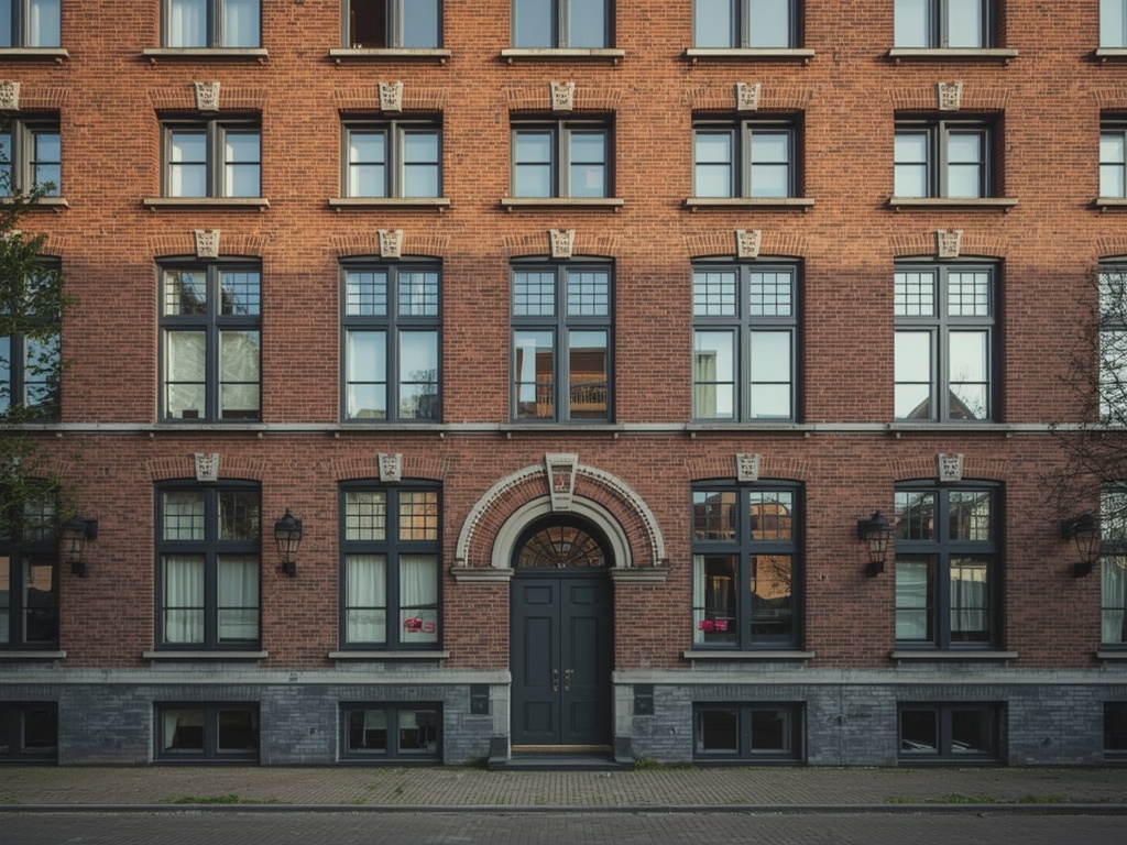 Amsterdamse School portiekwoning in Katwijk met antraciet grijze kunststof kozijnen en siermetselwerk
