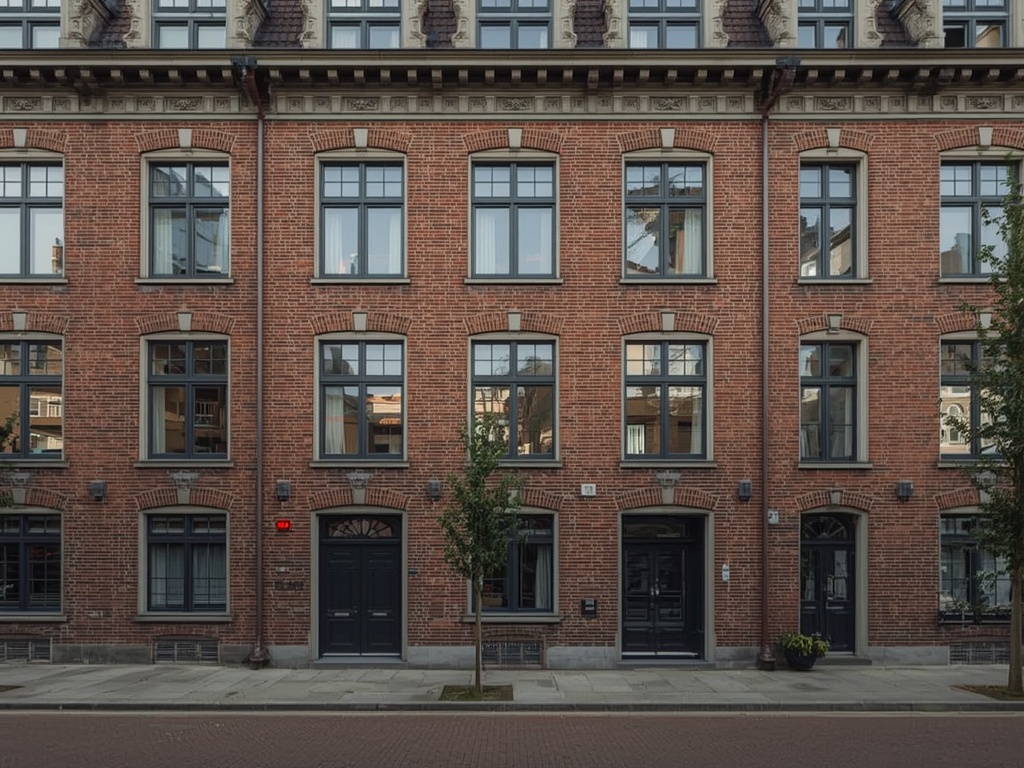 Amsterdamse School portiekwoning in Haarlem met antraciet grijze kunststof kozijnen en siermetselwerk