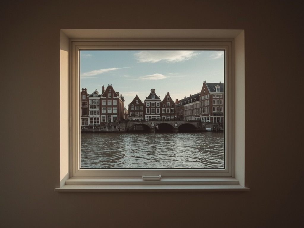 blik vanuit woonkamer in Lisse door wit kunststof raamkozijn naar de Keukenhof bossen