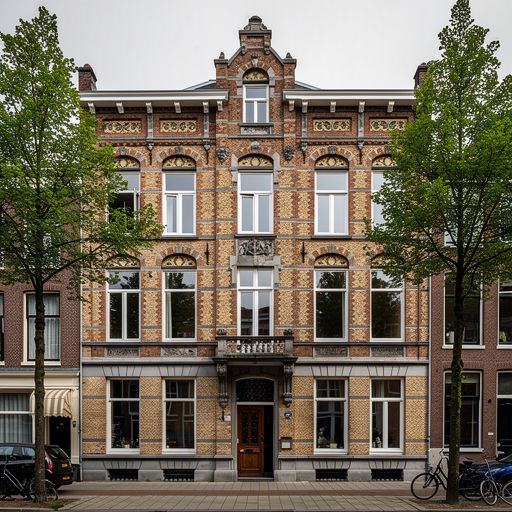 Zaanse houten gevel in Zaandam met traditionele groene kozijnen en witte lijsten