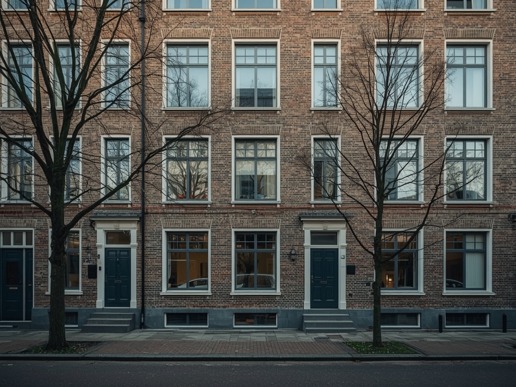 Amsterdamse School portiekwoning in Haarlem met antraciet grijze kunststof kozijnen en siermetselwerk