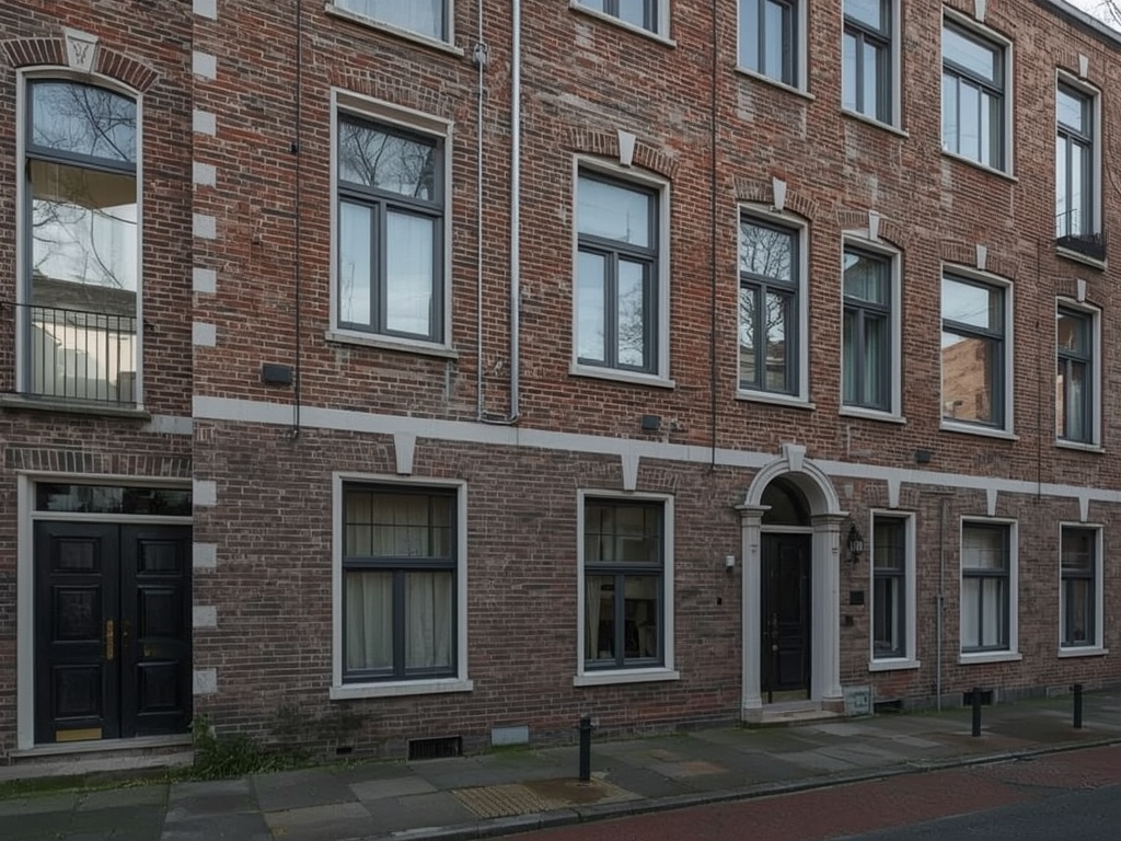 Karakteristiek jaren 30-woonhuis in Bloemendaal met antraciet grijze kunststof draai-kiepramen en sierbaksteen accenten